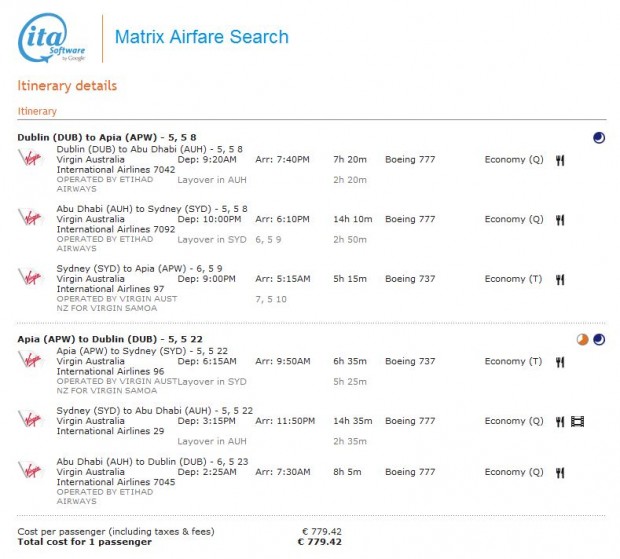Dublin - Apia - Dublin, 5.mjesec 2014.