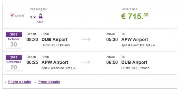Dublin >> Apia >> Dublin