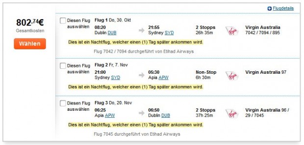 Dublin >> layover Sydney >> Apia >> Dublin