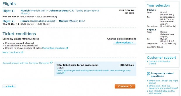 Minhen >> Johannesburg >> vlastiti put >> Harare >> Minhen