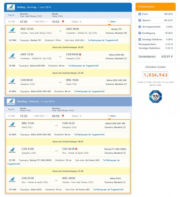 Minhen - Manila, detalji