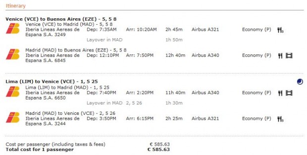 Venecija >> Madrid >> Buenos Aires -- vlastiti prijevoz -- Lima >> Madrid >> Venecija