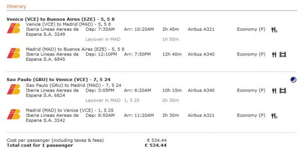 Venecija >> Madrid >> Buenos Aires -- vlastiti prijevoz -- Sao Paulo >> Madrid >> Venecija