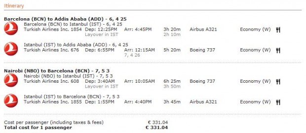 Barcelona >> Adis Abeba -- vlastiti prijevoz -- Nairobi >> Barcelona