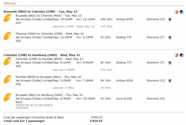 Brisel >> Chennai >> Colombo (Sri Lanka) >> Mumbai >> Brisel >> Hamburg