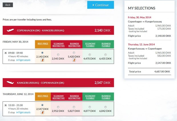Kopenhagen >> Kangerlussuaq >> Kopenhagen