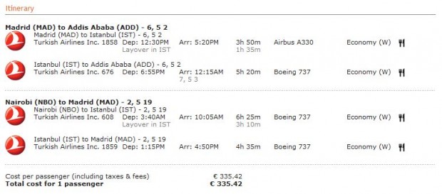 Madrid >> Adis Abeba -- vlastiti prijevoz -- Nairobi >> Madrid