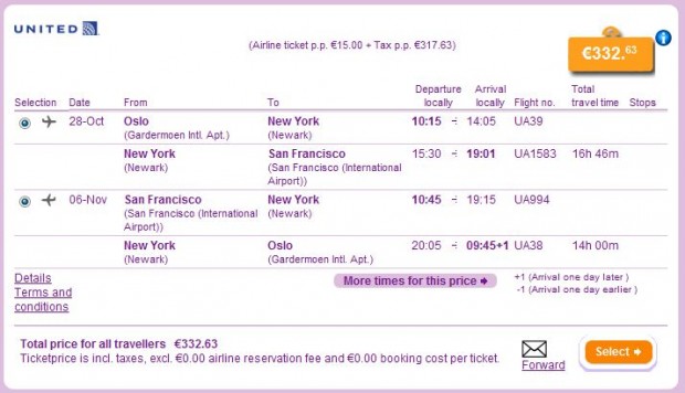 Oslo >> San Francisco >> Oslo - na BudgetAir