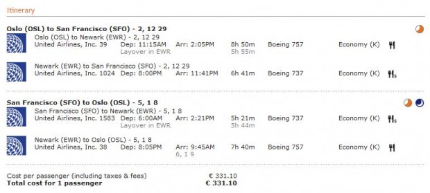 Oslo >> San Francisco >> Oslo - za novogodišnje praznike