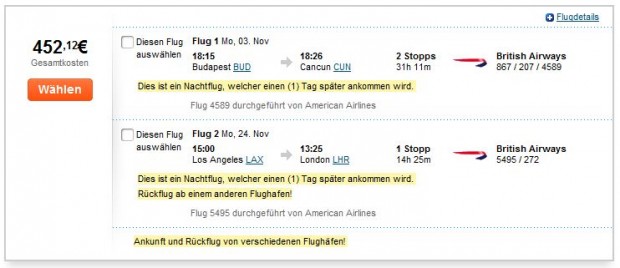 Budimpešta >> Cancun -- Los Angeles >> London