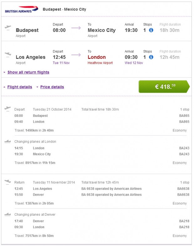 Budimpešta >> Mexico City -- Los Angeles >> London