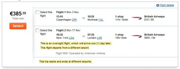 Kopenhagen >> Montreal -- New York >> London