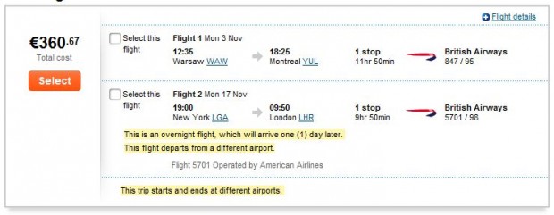 Varšava >> Montreal -- New York >> London