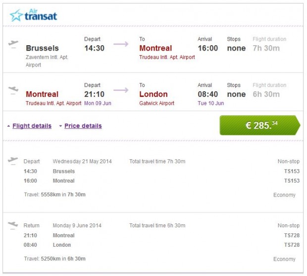 Brisel >> Montreal >> London