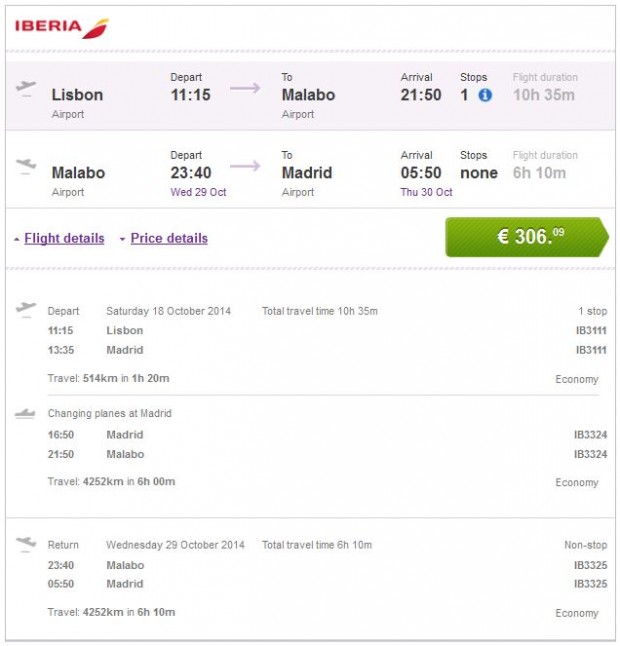 Lisabon >> Malabo >> Madrid