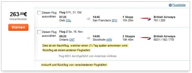 Oslo >> San Francisco -- Ontario (Los Angeles) >> Stockholm