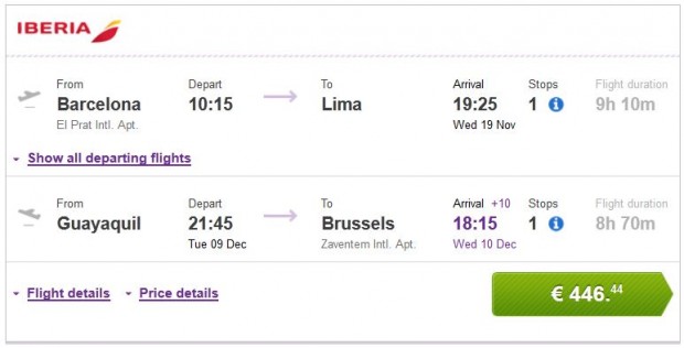 Barcelona >> Lima -- Guayaquil >> Brisel
