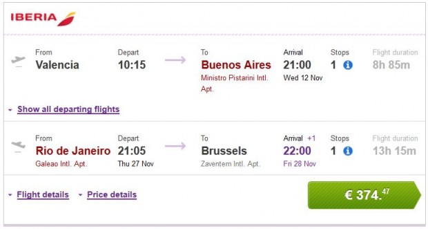 Valencia >> Buenos Aires -- Rio de Janeiro >> Brisel