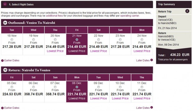 Venecija >> Nairobi >> Venecija, qatarairways.com