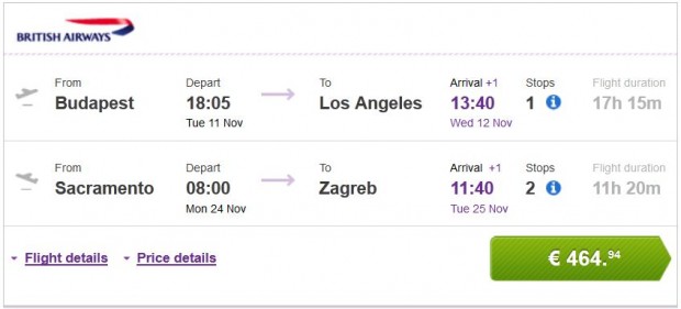 Budimpešta >> Los Angeles -- Sacramento >> Zagreb