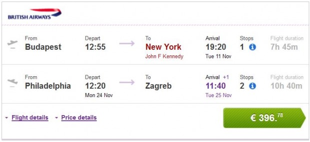 Budimpešta >> New York -- Philadelphia >> Zagreb