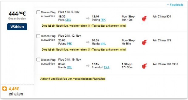 Pariz >> Peking >> Manila >> Frankfurt