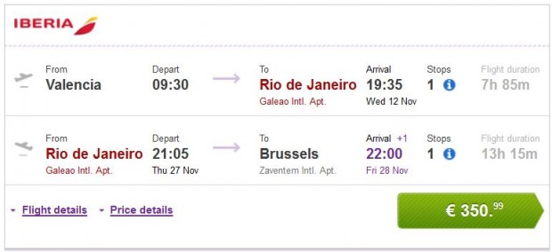 Valencia, Malaga, Bilbao, Barcelona >> Rio de Janeiro >> Brisel
