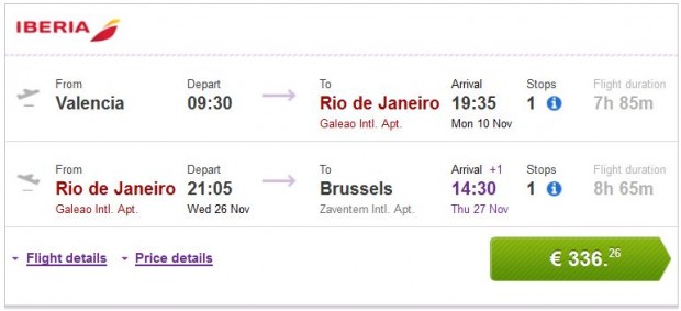 Valencia, Malaga, Bilbao, Barcelona >> Rio de Janeiro >> Brisel
