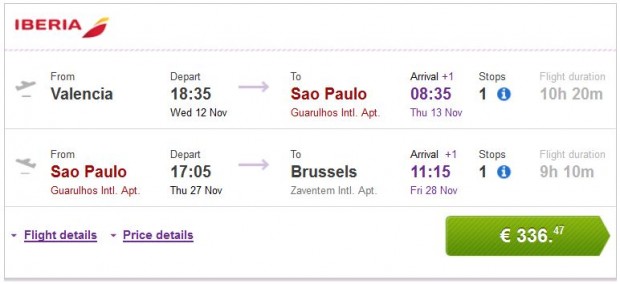 Valencia, Malaga, Bilbao, Barcelona >> Sao Paulo >> Brisel