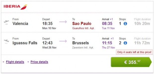 Valencia, Malaga, Bilbao, Barcelona >> Sao Paulo — Iguassu Falls >> Brisel