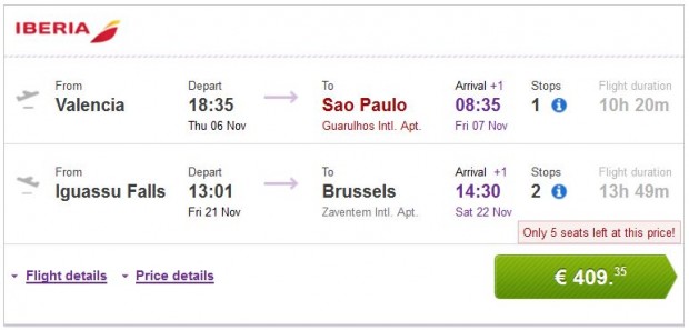 Valencia, Malaga, Bilbao, Barcelona >> Sao Paulo — Iguassu Falls >> Brisel