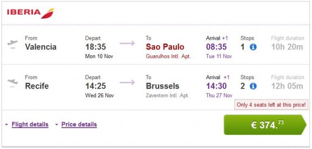 Valencia, Malaga, Bilbao, Barcelona >> Sao Paulo — Recife >> Brisel