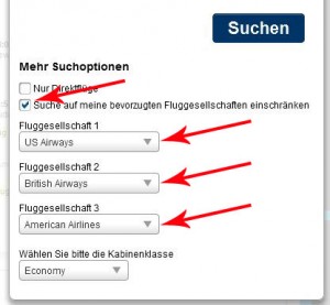 Uključite pretraživanje preferiranih avio kompanija