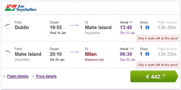 Dublin >> Mahe Island (Sejšeli) >> Milan
