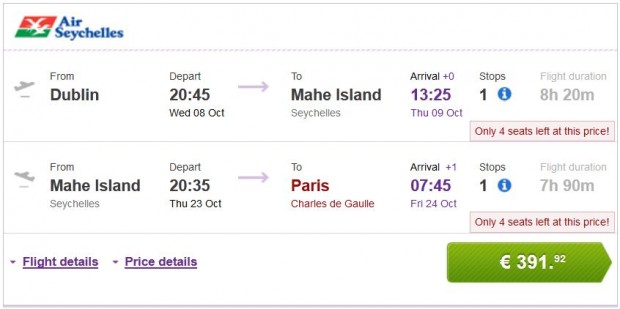 Dublin >> Mahe Island (Sejšeli) >> Pariz