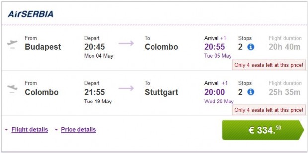 Budimpešta >> Colombo >> Stuttgart ili Berlin