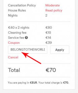 Popust je obračunat nakon unosa Airbnb koda