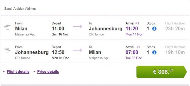 Milano >> Johannesburg >> Milano