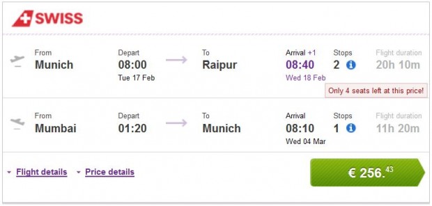 Minhen >> Raipur -- Mumbai >> Minhen