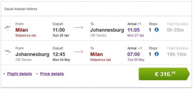 Milano >> Johannesburg >> Milano