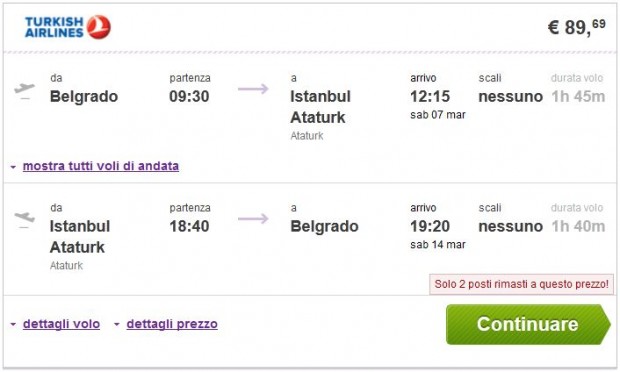Beograd >> Istanbul >> Beograd, na budgetair.it stranicama: