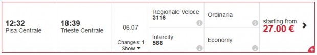 Pisa Centrale 12:32 - Trieste Centrale 18:39