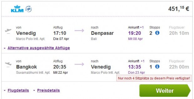 Venecija >> Denpasar (Bali) -- Bangkok >> Venecija