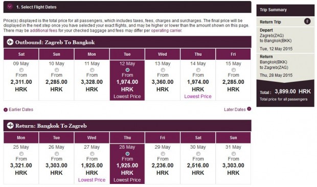 Zagreb >> Bangkok >> Zagreb, na Qatar Airways stranicama