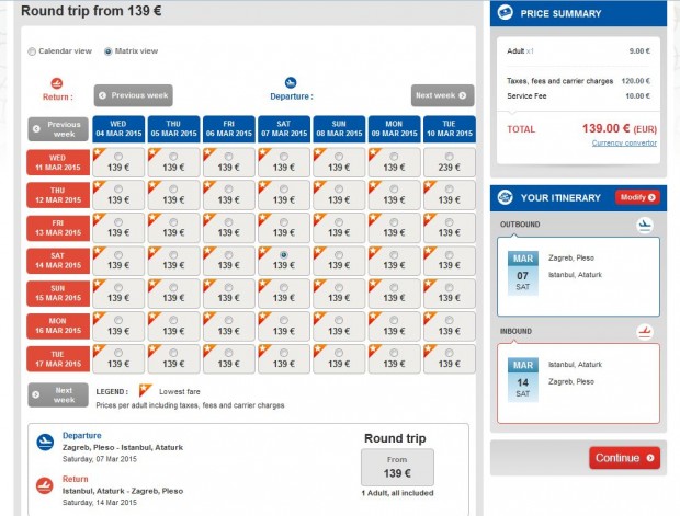 Zagreb >> Istanbul >> Zagreb, na Turkish Airlines stranicama
