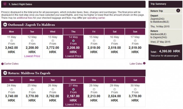 Zagreb >> Male (Maldivi) >> Zagreb, na Qatar Airways stranicama