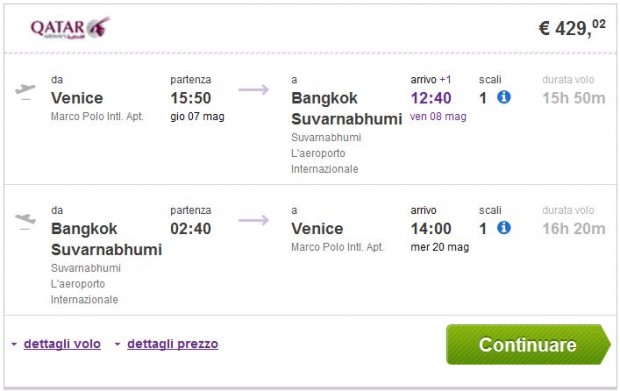 Venecija >> Bangkok >> Venecija, na budgetair.it stranicama