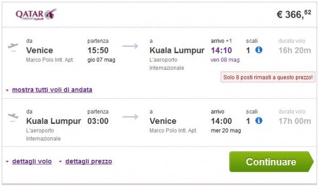Venecija >> Kuala Lumpur >> Venecija, na budgetair.it stranicama