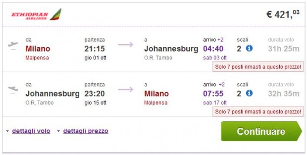 Milano >> Johannesburg >> Milano