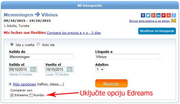 Uključite check box eDreams na Jetcost stranicama